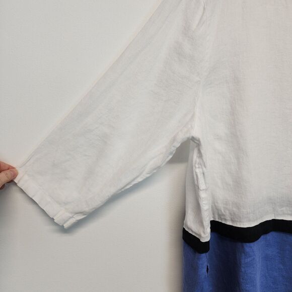 J.Jill Linen Colorblock Tunic Size XL Blue White 3/4 Sleeve Round Neck Coastal - Picture 8 of 16